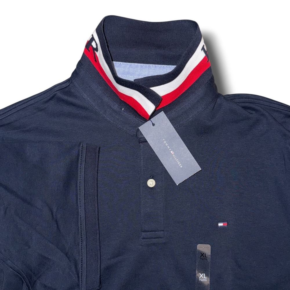 Tommy Hilfiger Mens Navy Blue Short Sleeve Polo Shirt Branded Collar XL NWT